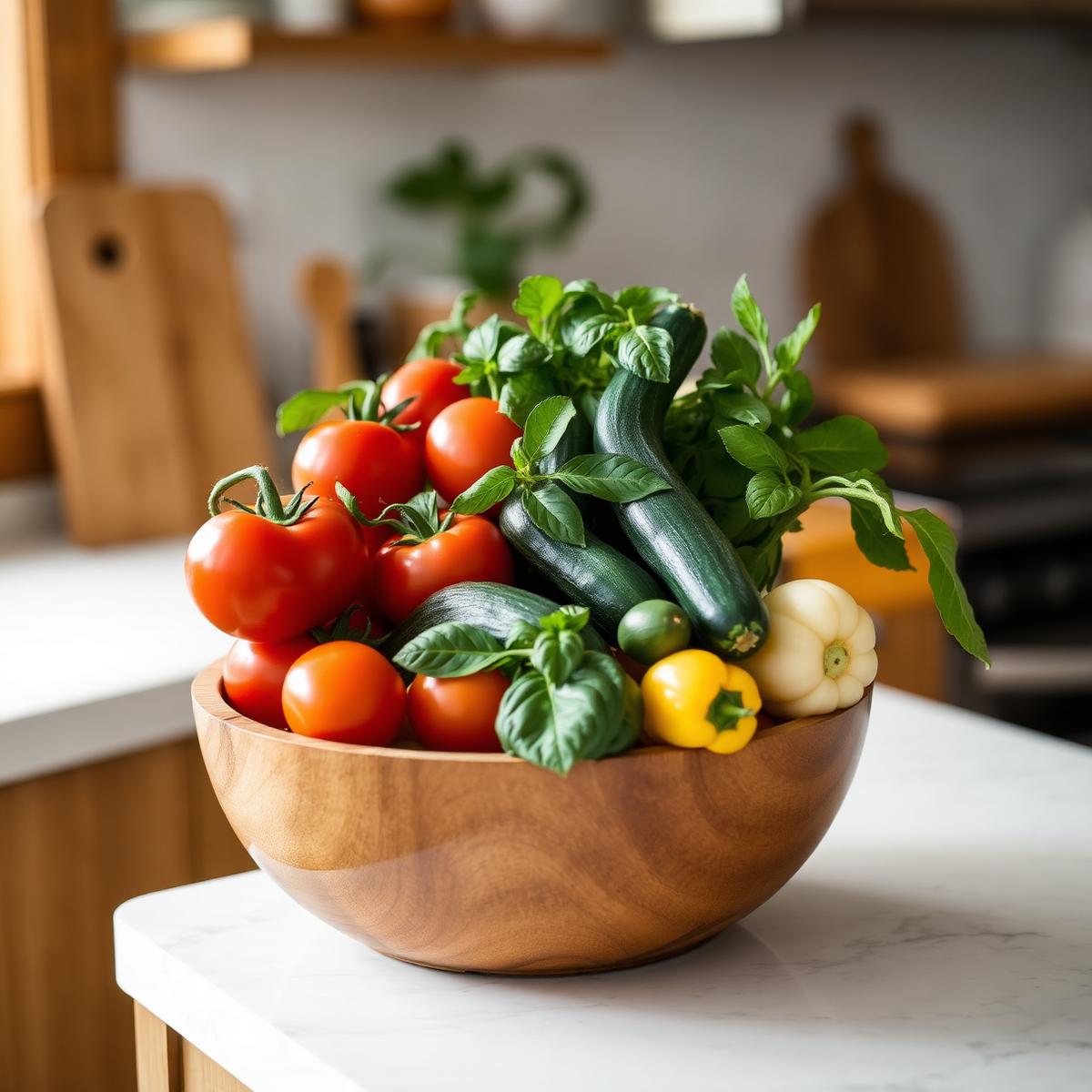 Bowl of fresh vegetables in a kitchen