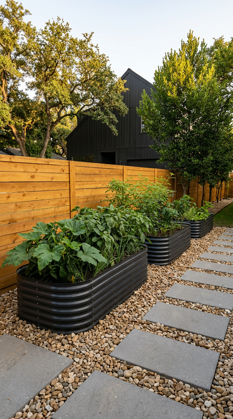 A modern Austin backyard garden built by Lonestar Steel Gardens